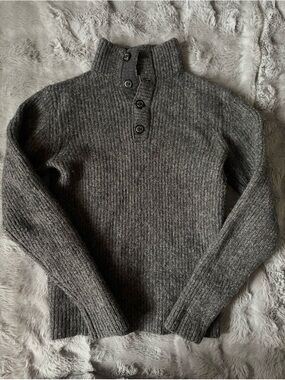 Woolrich Men's Dark Gray Ribbed Zip-Style Button Sweater